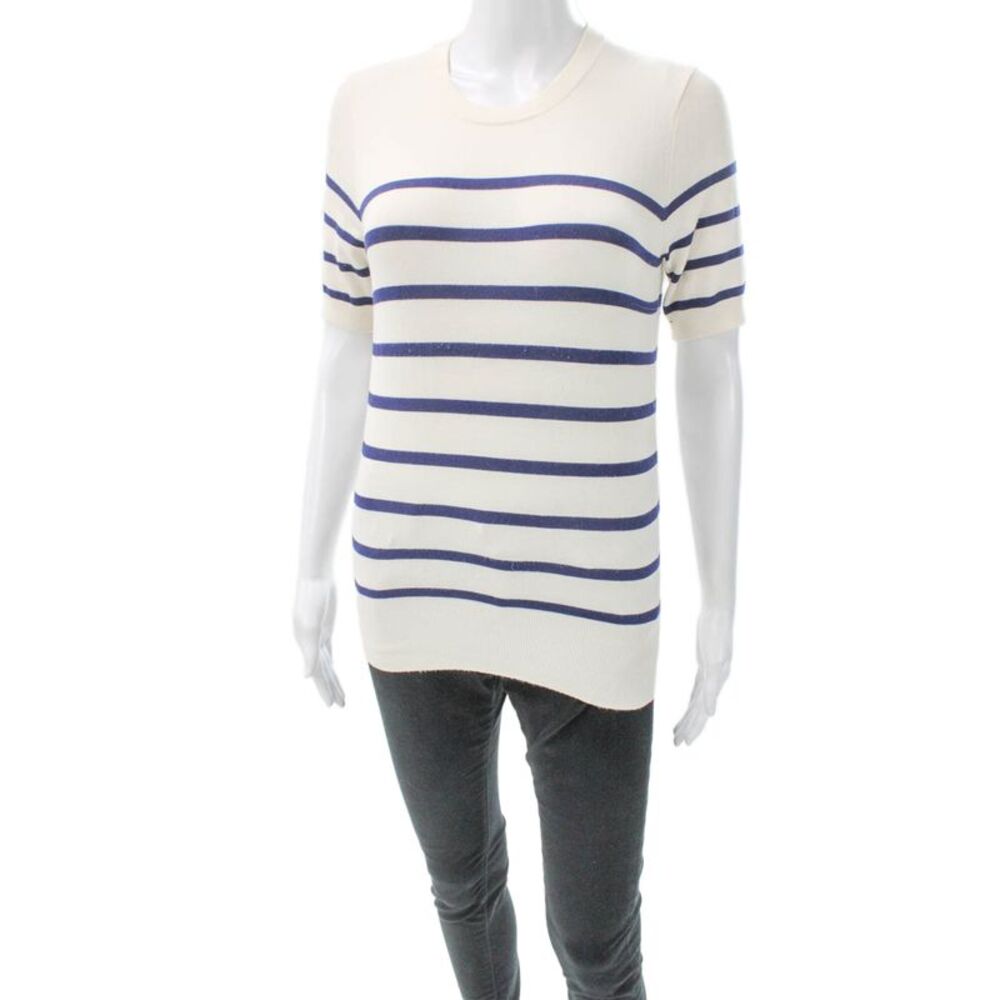 Zara Women Ivory Striped Short Sleeve Pullover Size S